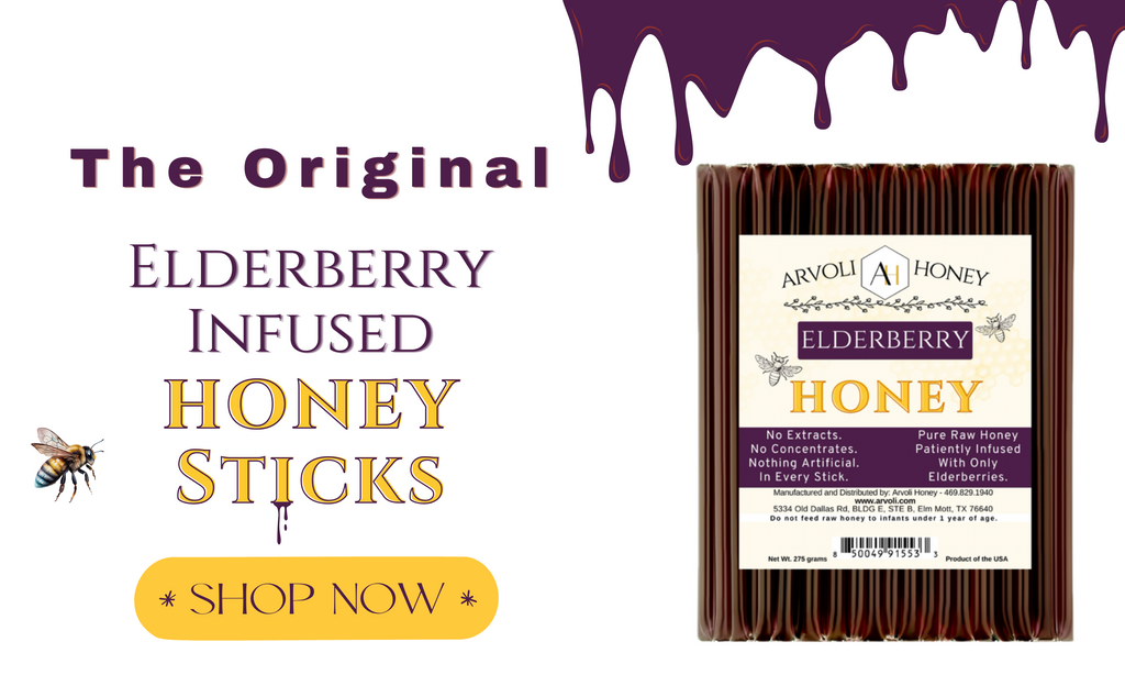 Our Elderberry Infused Honey Sticks are absolutely delicious. They are perfect for Tea and coffee. Our Elderberry Honey is all natural and gourmet infused. Bulk Honey Sticks.